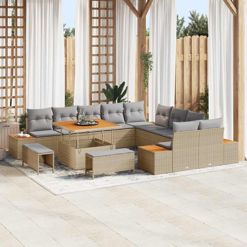 Tuinbankenset 13 pcs Beige poly rattan is nu te koop bij PeponiXL, paradijselijk wonen!
