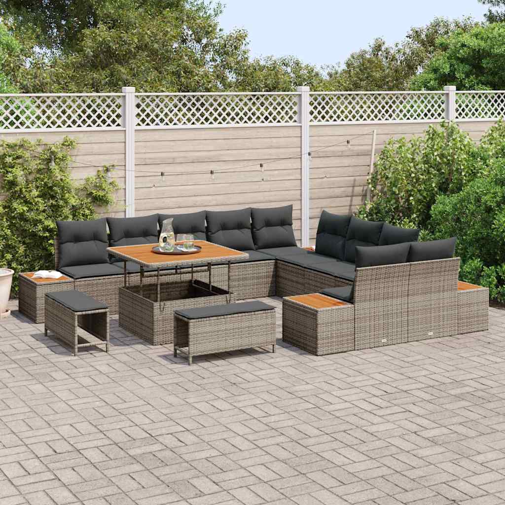 Tuinbankenset 13 pcs Grijs poly rattan is nu te koop bij PeponiXL, paradijselijk wonen!