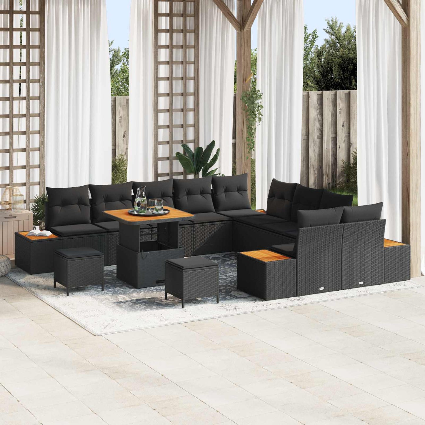 Tuinbankenset 13 pcs Zwart poly rattan is nu te koop bij PeponiXL, paradijselijk wonen!