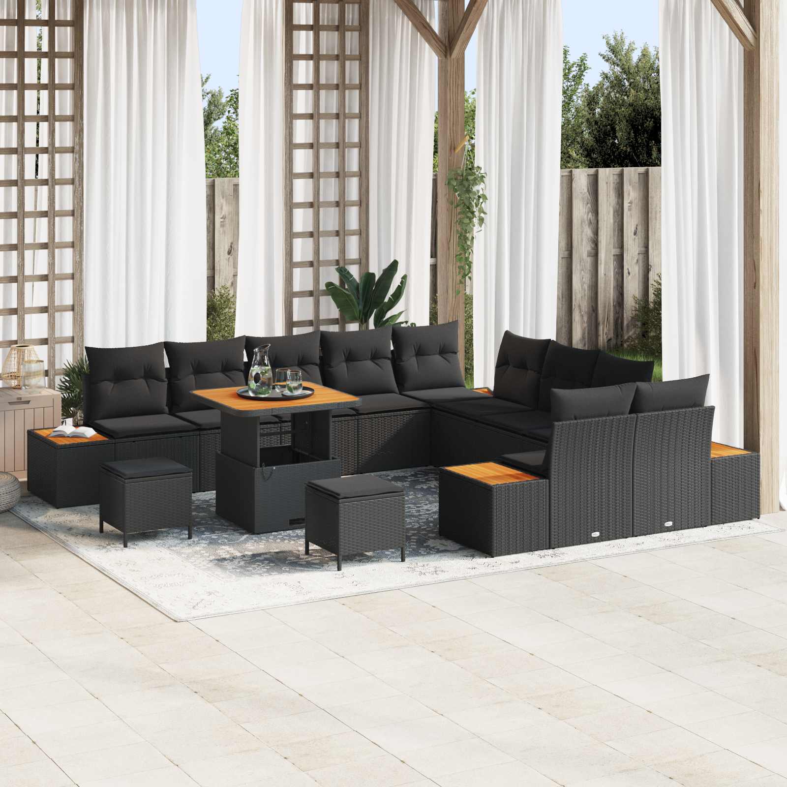 Tuinbankenset 13 pcs Zwart poly rattan is nu te koop bij PeponiXL, paradijselijk wonen!