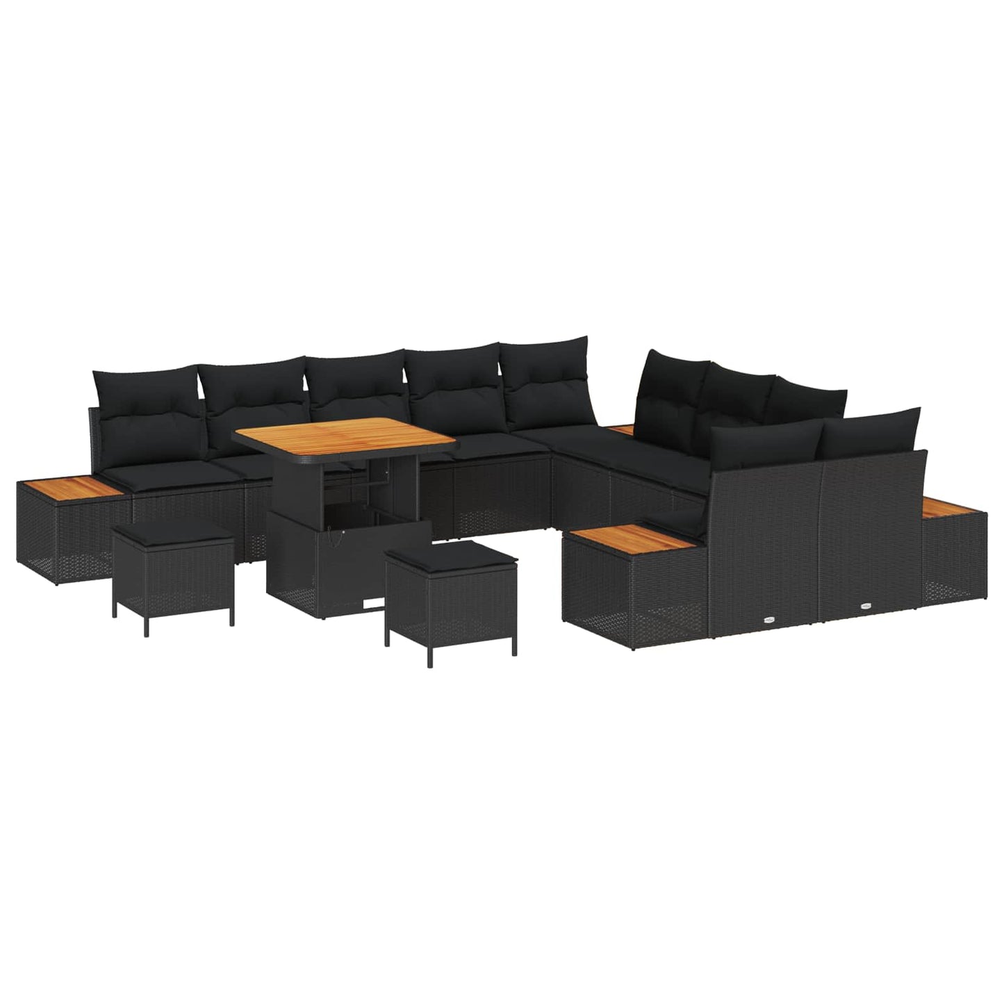 Tuinbankenset 13 pcs Zwart poly rattan is nu te koop bij PeponiXL, paradijselijk wonen!