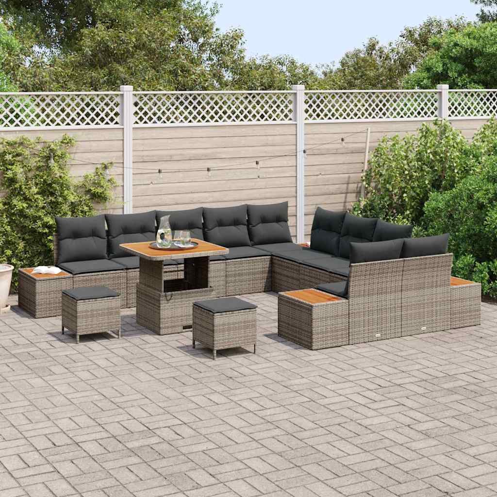 Tuinbankenset 13 pcs Grijs poly rattan is nu te koop bij PeponiXL, paradijselijk wonen!