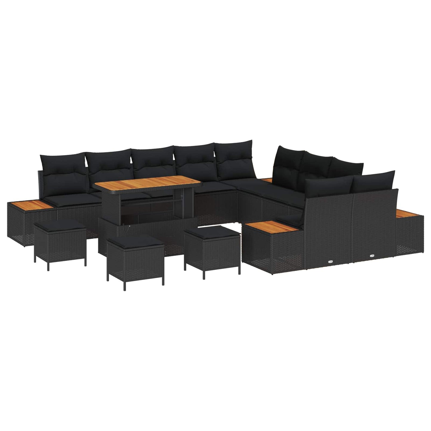 Tuinbankenset 14 pcs Zwart poly rattan is nu te koop bij PeponiXL, paradijselijk wonen!