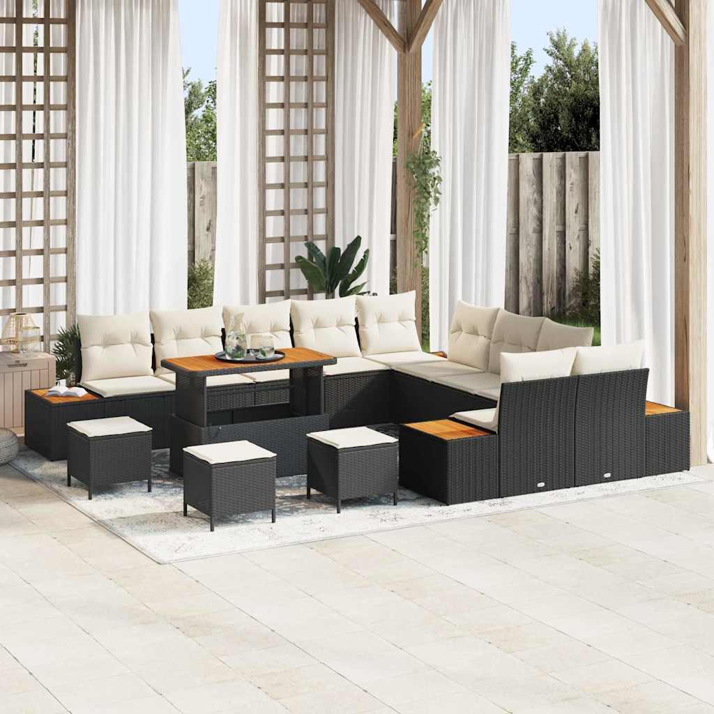 Tuinbankenset 14 pcs Zwart poly rattan is nu te koop bij PeponiXL, paradijselijk wonen!