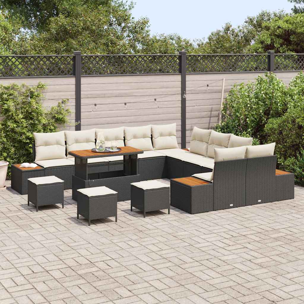 Tuinbankenset 14 pcs Zwart poly rattan is nu te koop bij PeponiXL, paradijselijk wonen!