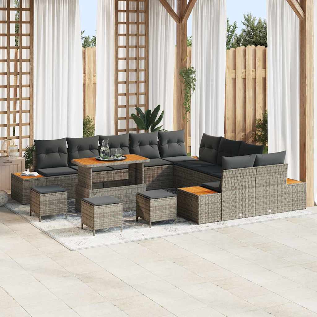 Tuinbankenset 14 pcs Grijs poly rattan is nu te koop bij PeponiXL, paradijselijk wonen!