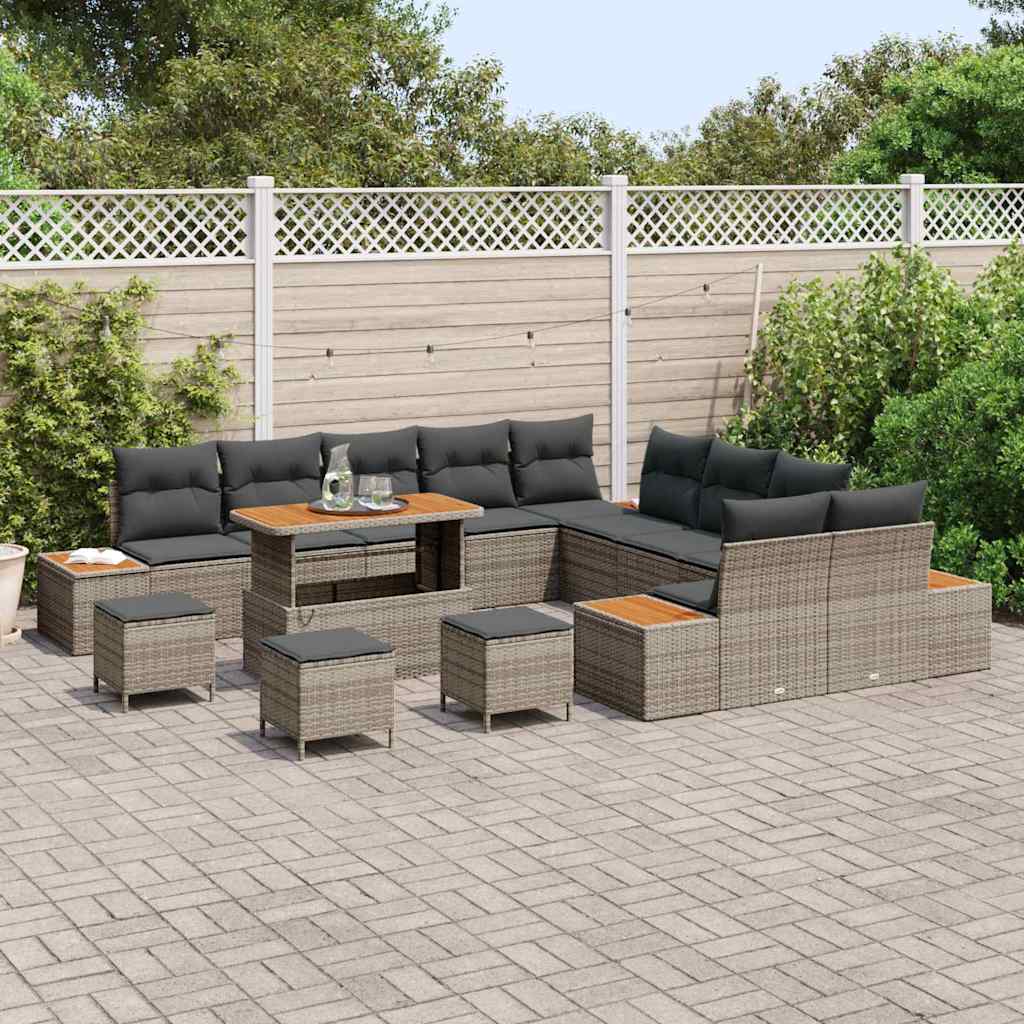 Tuinbankenset 14 pcs Grijs poly rattan is nu te koop bij PeponiXL, paradijselijk wonen!