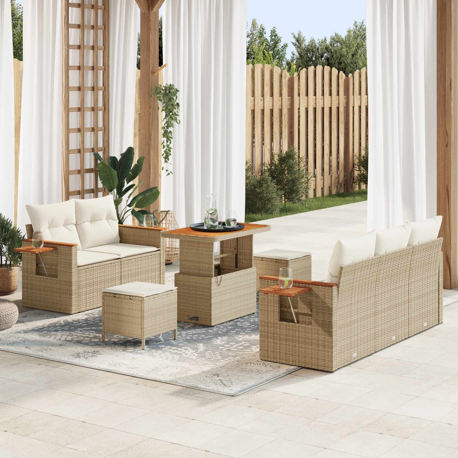 Tuinbankenset 8 pcs Beige poly rattan is nu te koop bij PeponiXL, paradijselijk wonen!