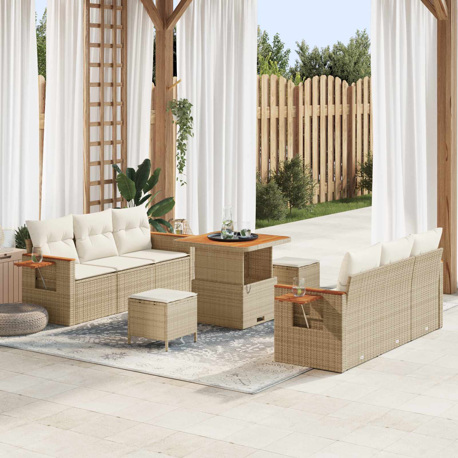 Tuinbankenset 9 pcs Beige poly rattan is nu te koop bij PeponiXL, paradijselijk wonen!