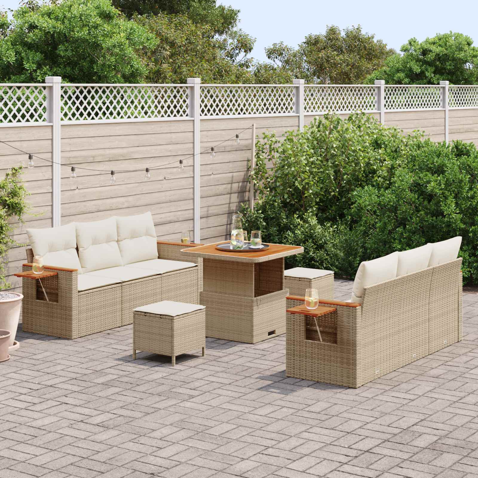 Tuinbankenset 9 pcs Beige poly rattan is nu te koop bij PeponiXL, paradijselijk wonen!