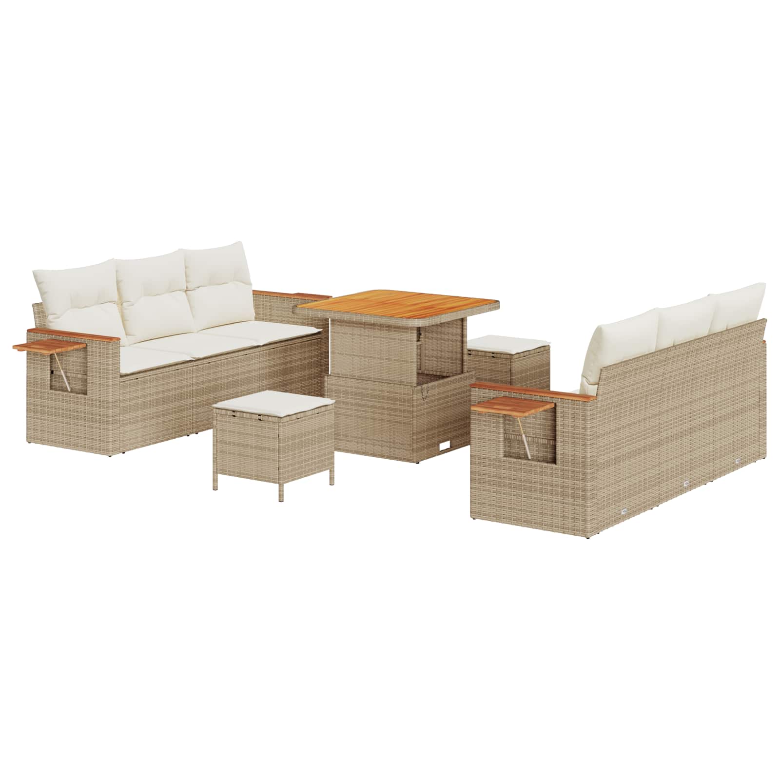 Tuinbankenset 9 pcs Beige poly rattan is nu te koop bij PeponiXL, paradijselijk wonen!