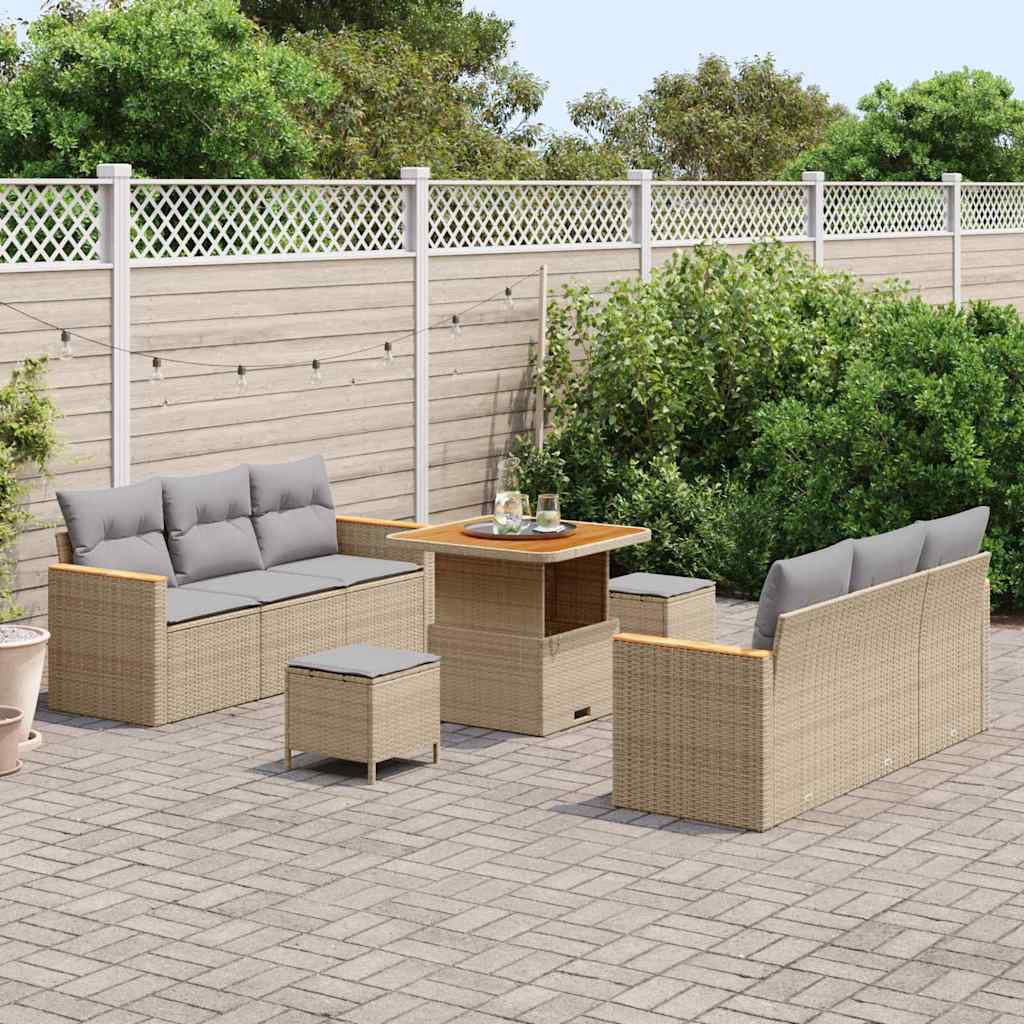 Tuinbankenset 9 pcs Beige poly rattan is nu te koop bij PeponiXL, paradijselijk wonen!