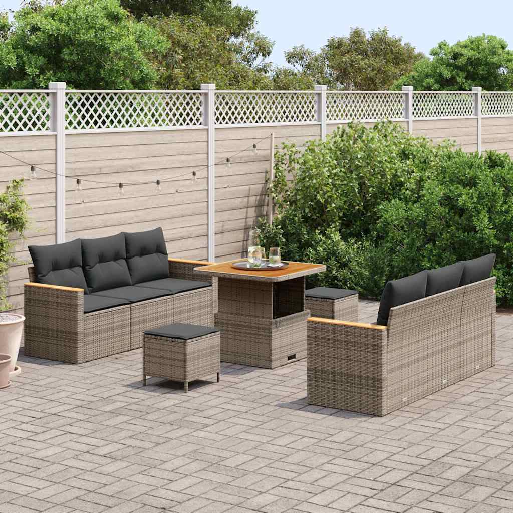 Tuinbankenset 9 pcs Grijs poly rattan is nu te koop bij PeponiXL, paradijselijk wonen!