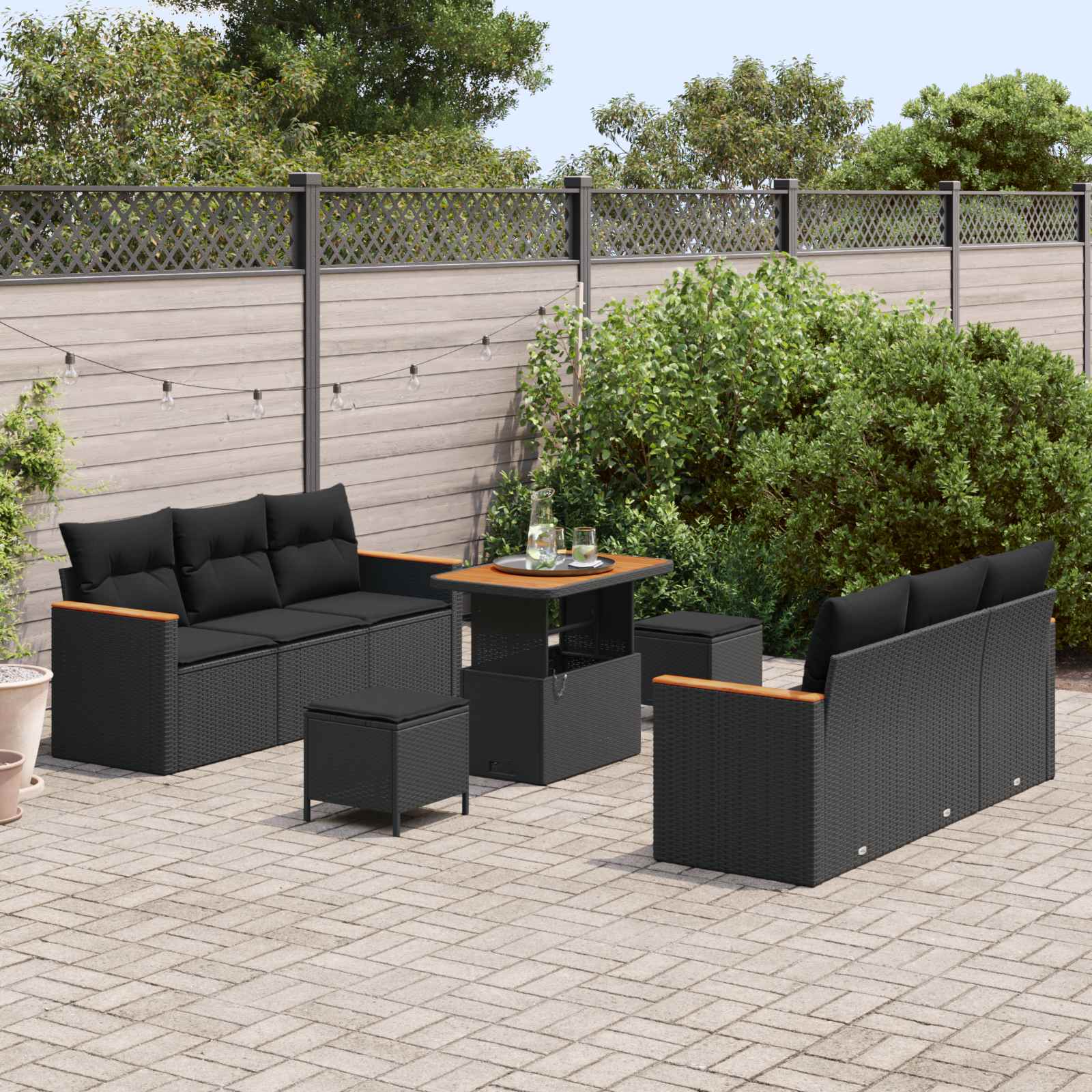 Tuinbankenset 9 pcs Zwart poly rattan is nu te koop bij PeponiXL, paradijselijk wonen!
