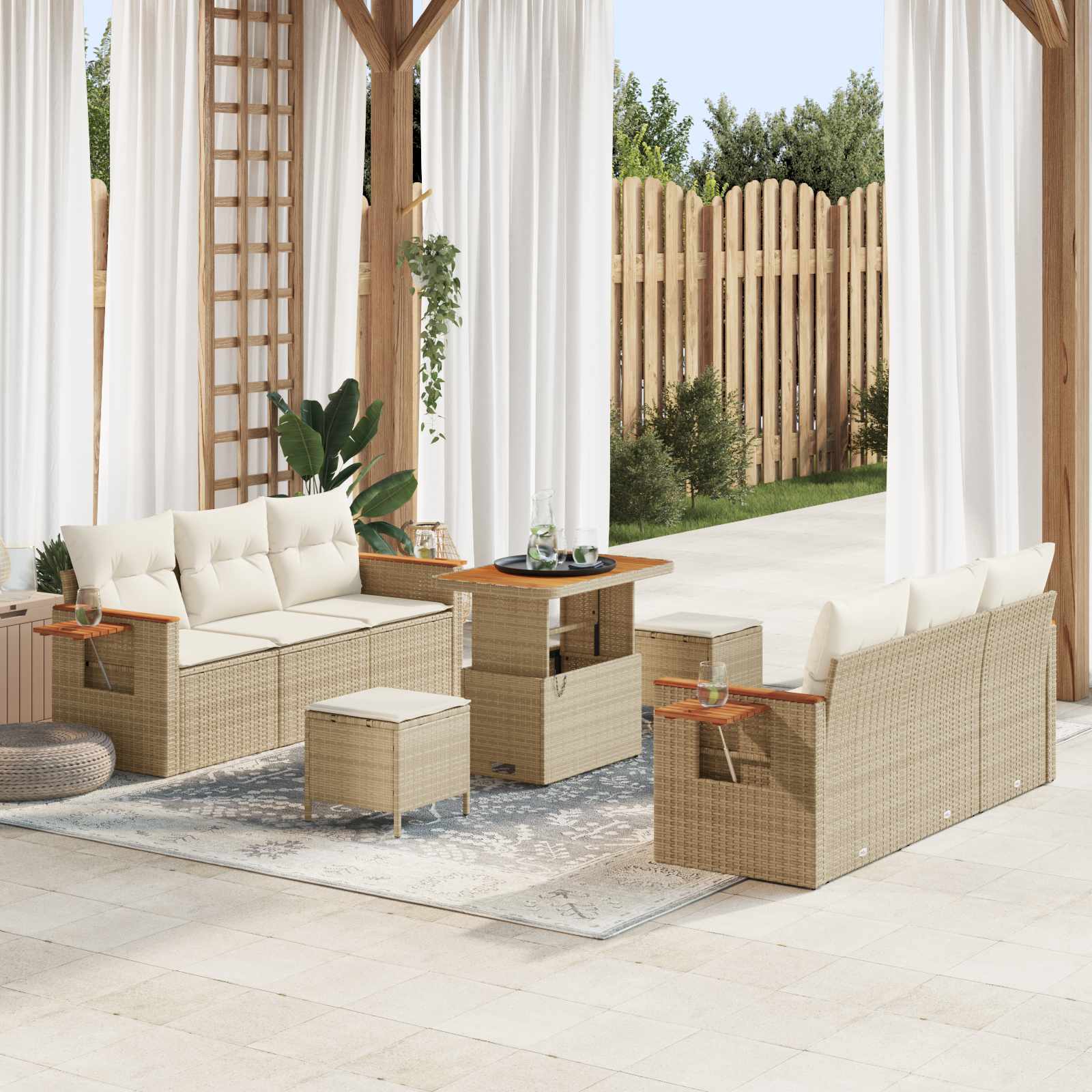 Tuinbankenset 9 pcs Beige poly rattan is nu te koop bij PeponiXL, paradijselijk wonen!