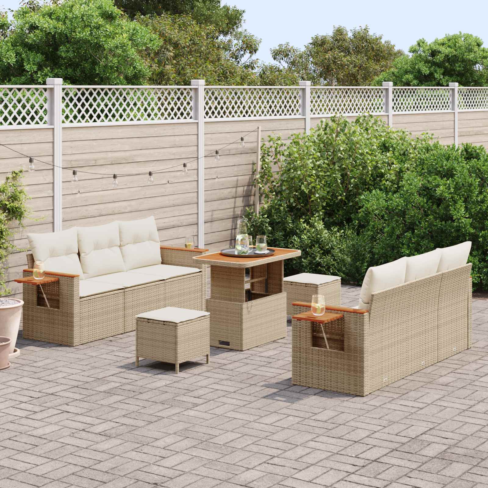 Tuinbankenset 9 pcs Beige poly rattan is nu te koop bij PeponiXL, paradijselijk wonen!