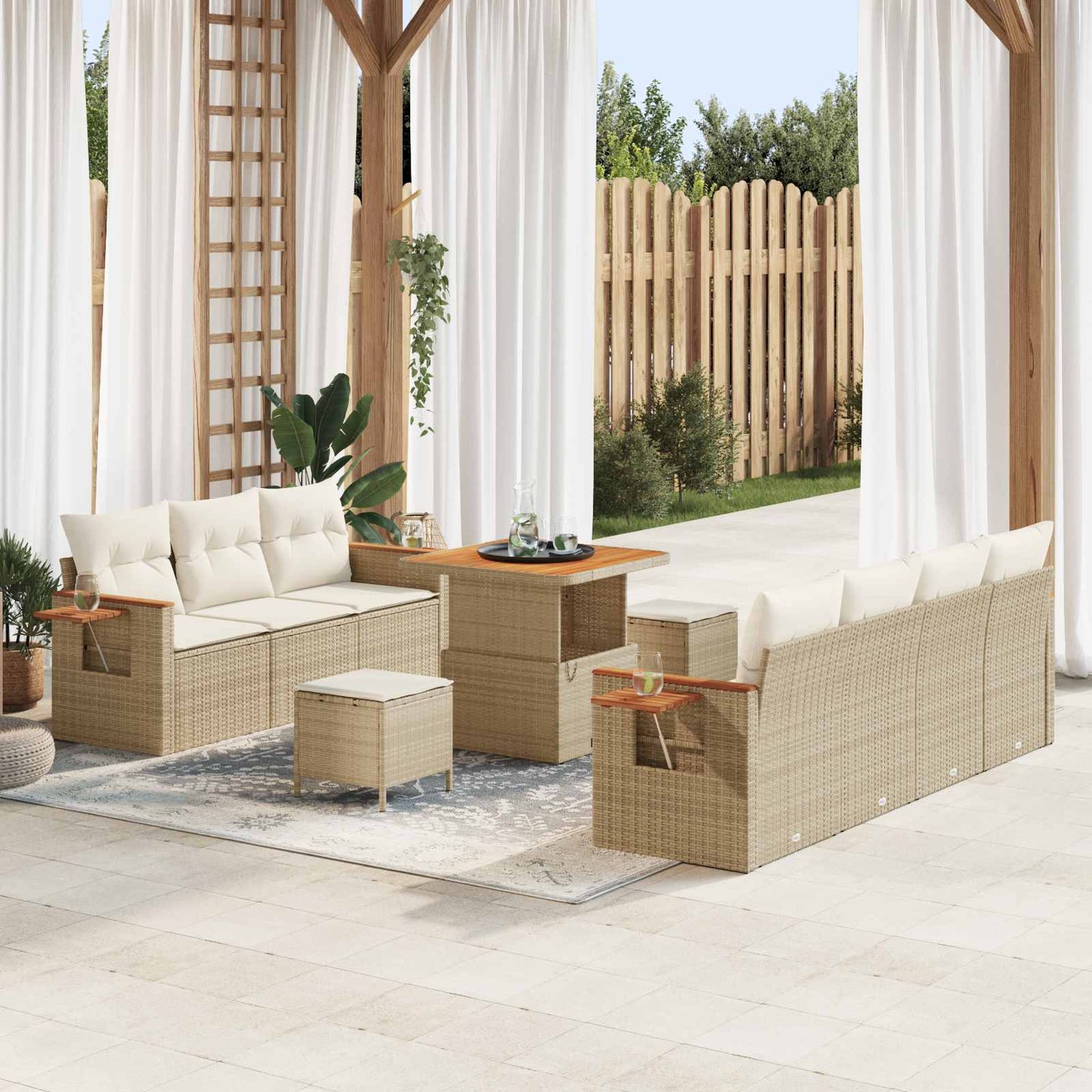 Tuinbankenset 10 pcs Beige poly rattan is nu te koop bij PeponiXL, paradijselijk wonen!
