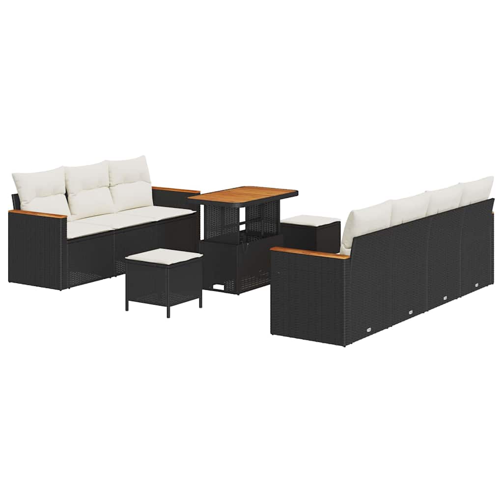 Tuinbankenset 10 pcs Zwart poly rattan is nu te koop bij PeponiXL, paradijselijk wonen!