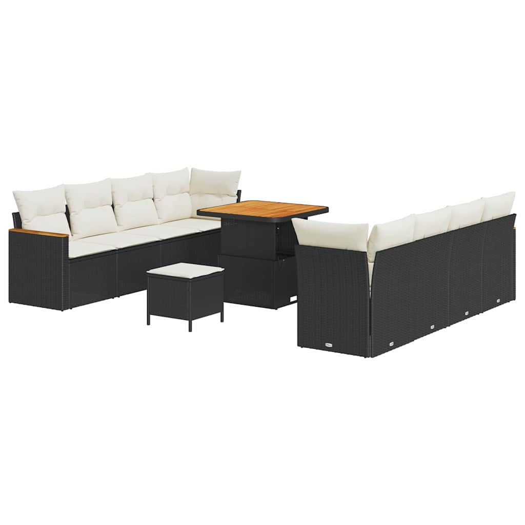 Tuinbankenset 11 pcs Zwart poly rattan is nu te koop bij PeponiXL, paradijselijk wonen!