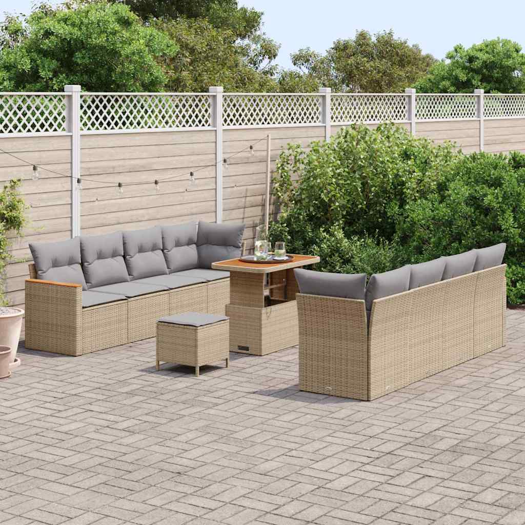Tuinbankenset 11 pcs Beige poly rattan is nu te koop bij PeponiXL, paradijselijk wonen!