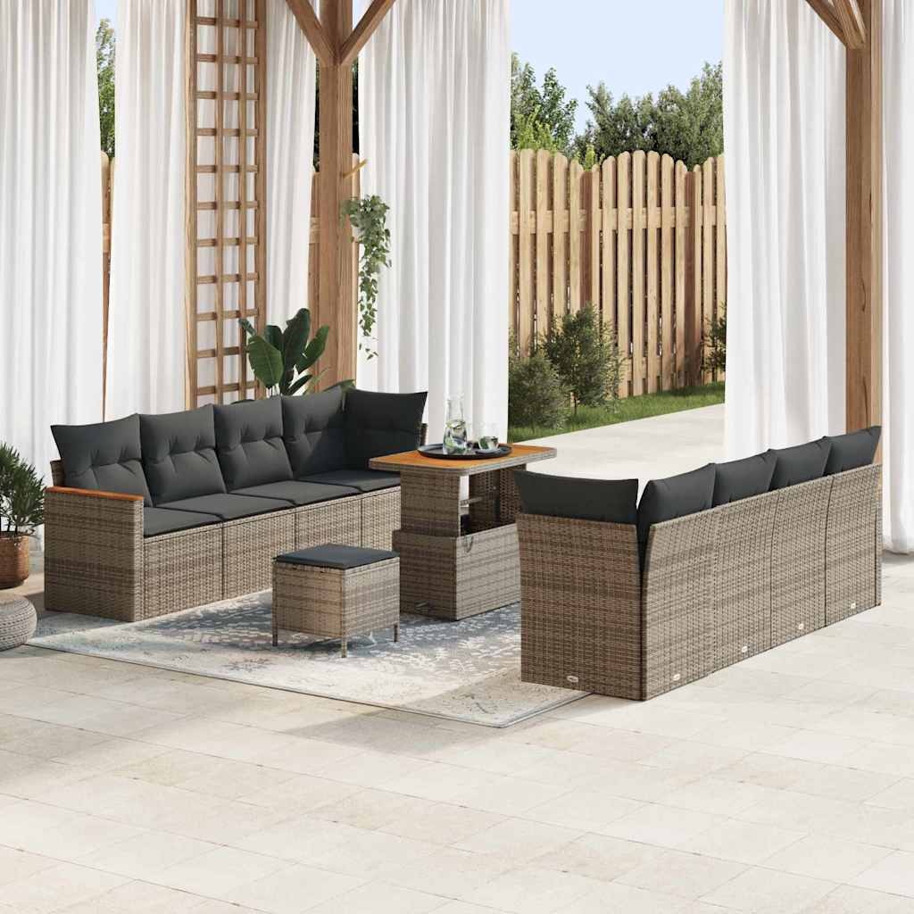 Tuinbankenset 11 pcs Grijs poly rattan is nu te koop bij PeponiXL, paradijselijk wonen!