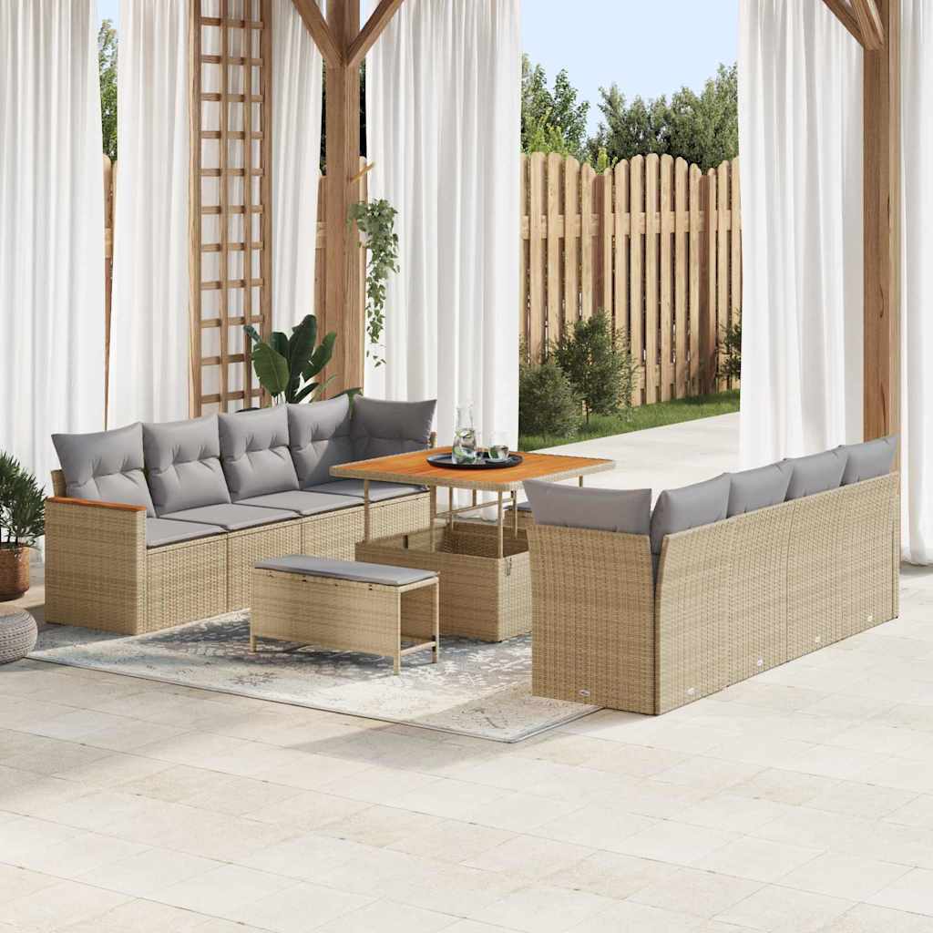 Tuinbankenset 11 pcs Beige poly rattan is nu te koop bij PeponiXL, paradijselijk wonen!