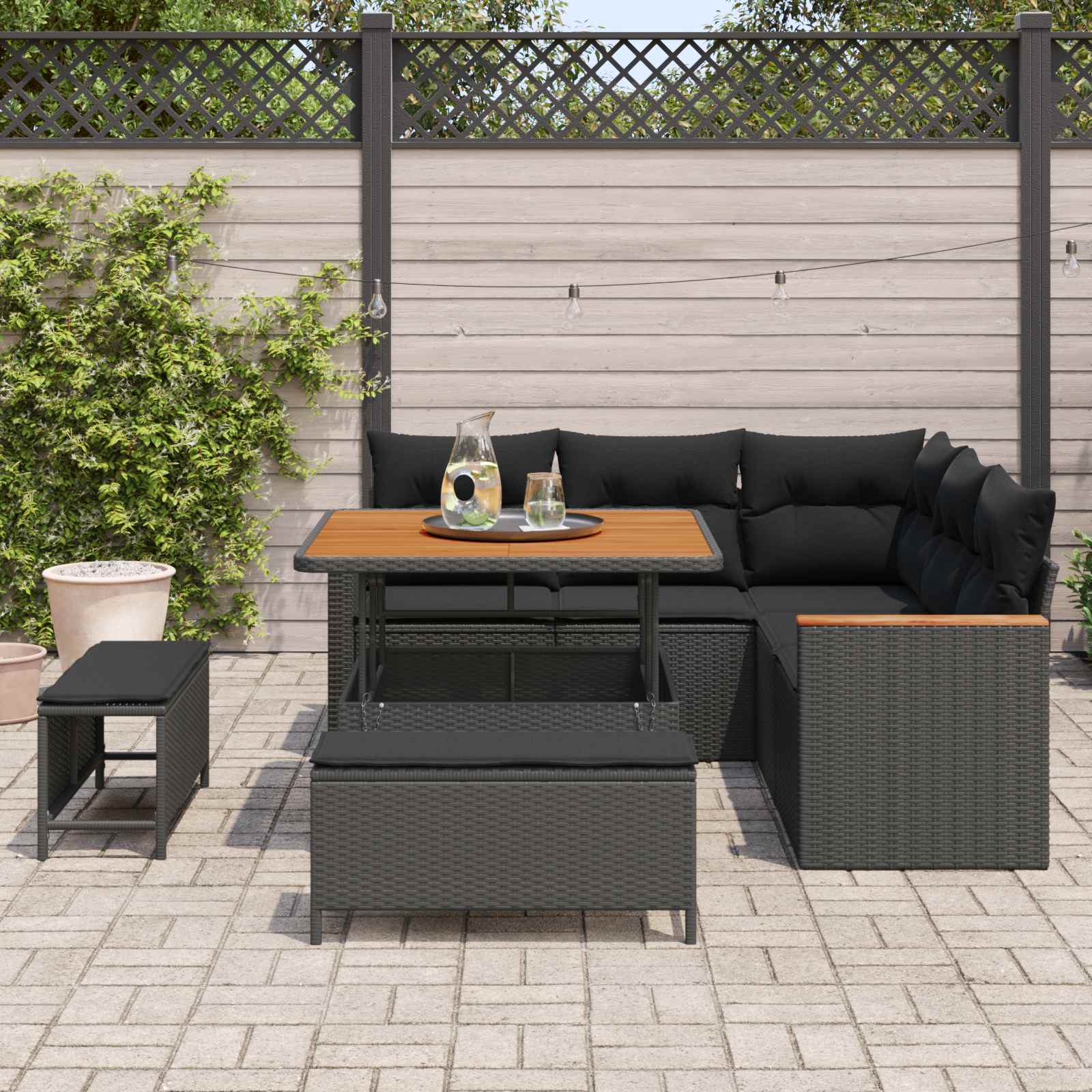Tuinbankenset 8 pcs Zwart poly rattan is nu te koop bij PeponiXL, paradijselijk wonen!