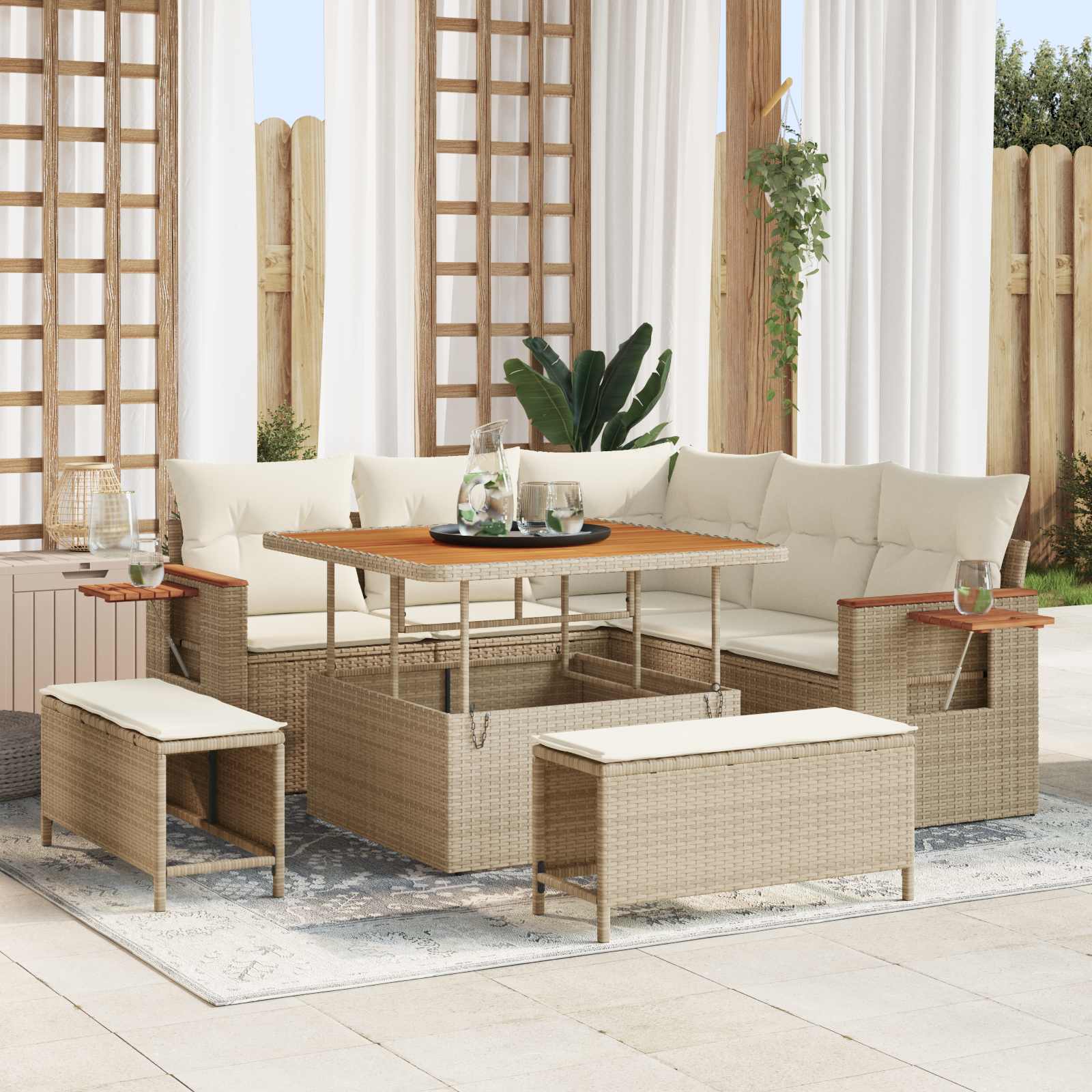 Tuinbankenset 8 pcs Beige poly rattan is nu te koop bij PeponiXL, paradijselijk wonen!