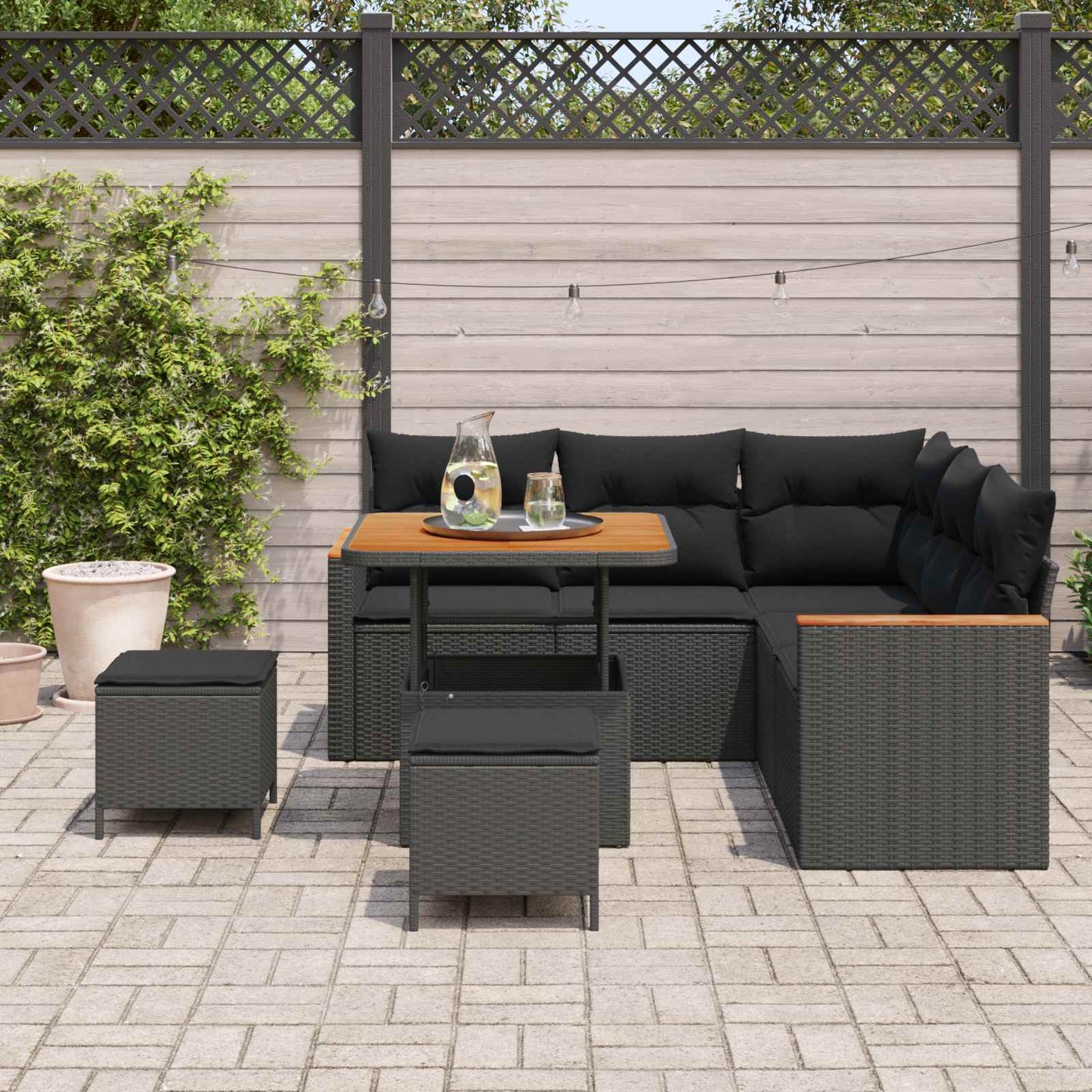 Tuinbankenset 8 pcs Zwart poly rattan is nu te koop bij PeponiXL, paradijselijk wonen!