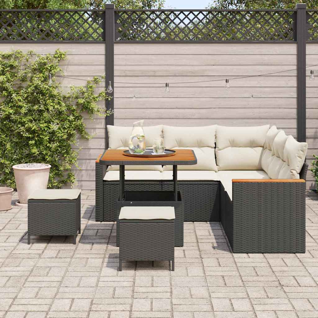 Tuinbankenset 8 pcs Zwart poly rattan is nu te koop bij PeponiXL, paradijselijk wonen!