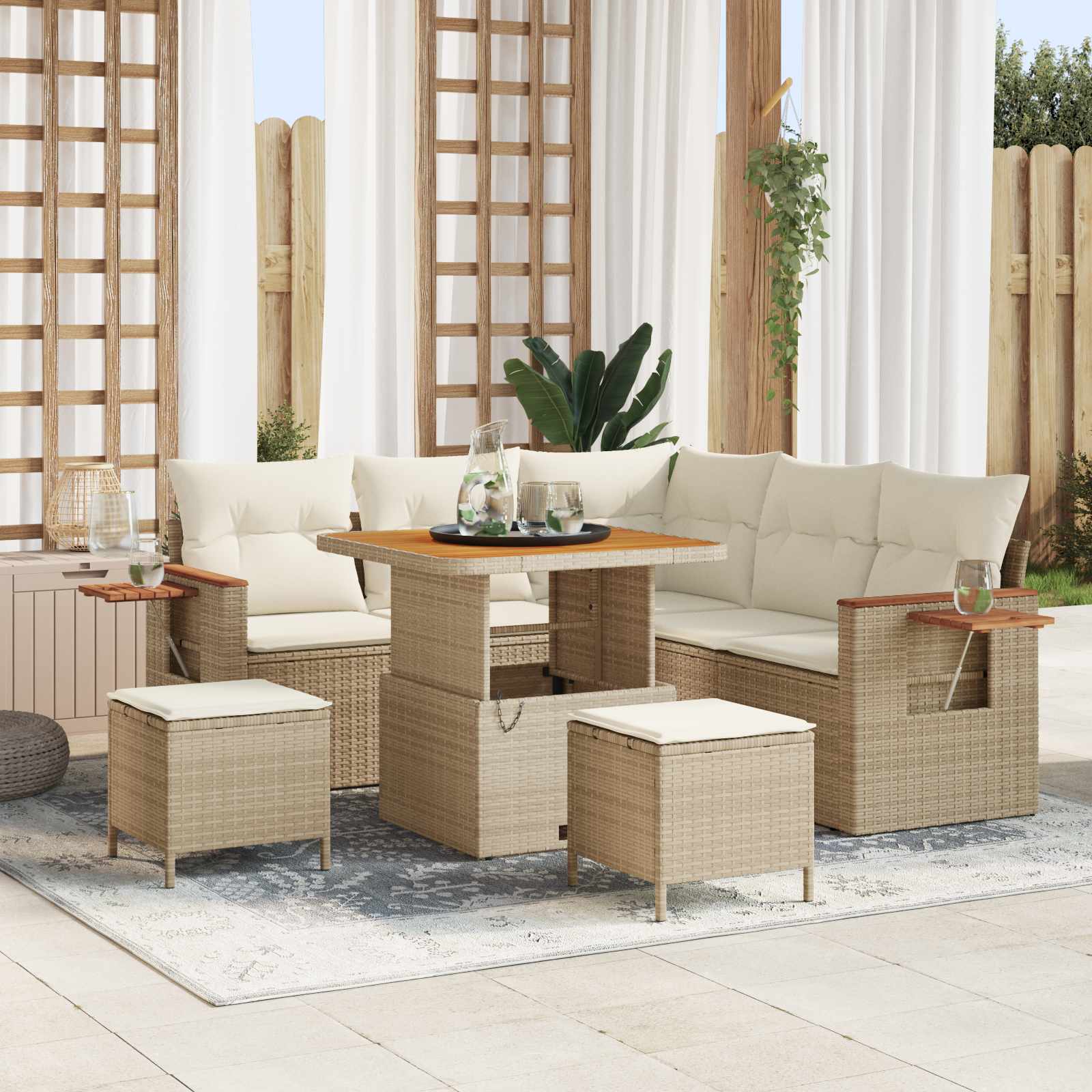Tuinbankenset 8 pcs Beige poly rattan is nu te koop bij PeponiXL, paradijselijk wonen!