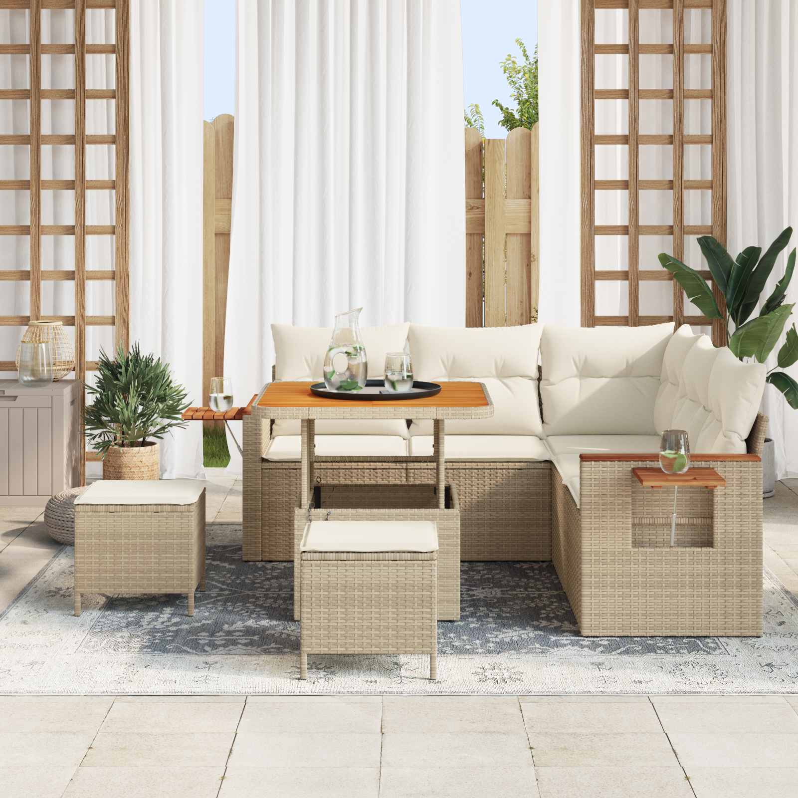 Tuinbankenset 8 pcs Beige poly rattan is nu te koop bij PeponiXL, paradijselijk wonen!