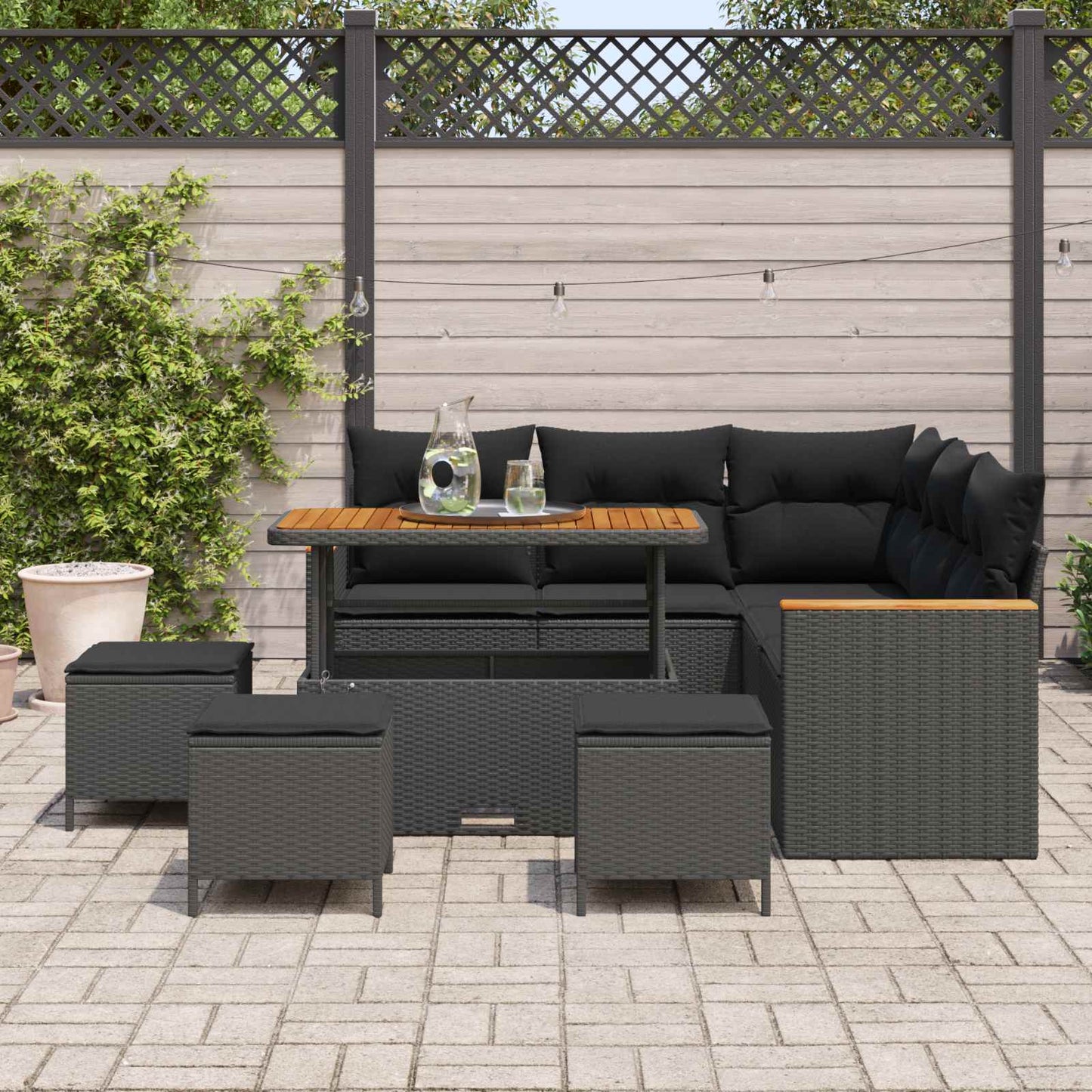 Tuinbankenset 9 pcs Zwart poly rattan is nu te koop bij PeponiXL, paradijselijk wonen!