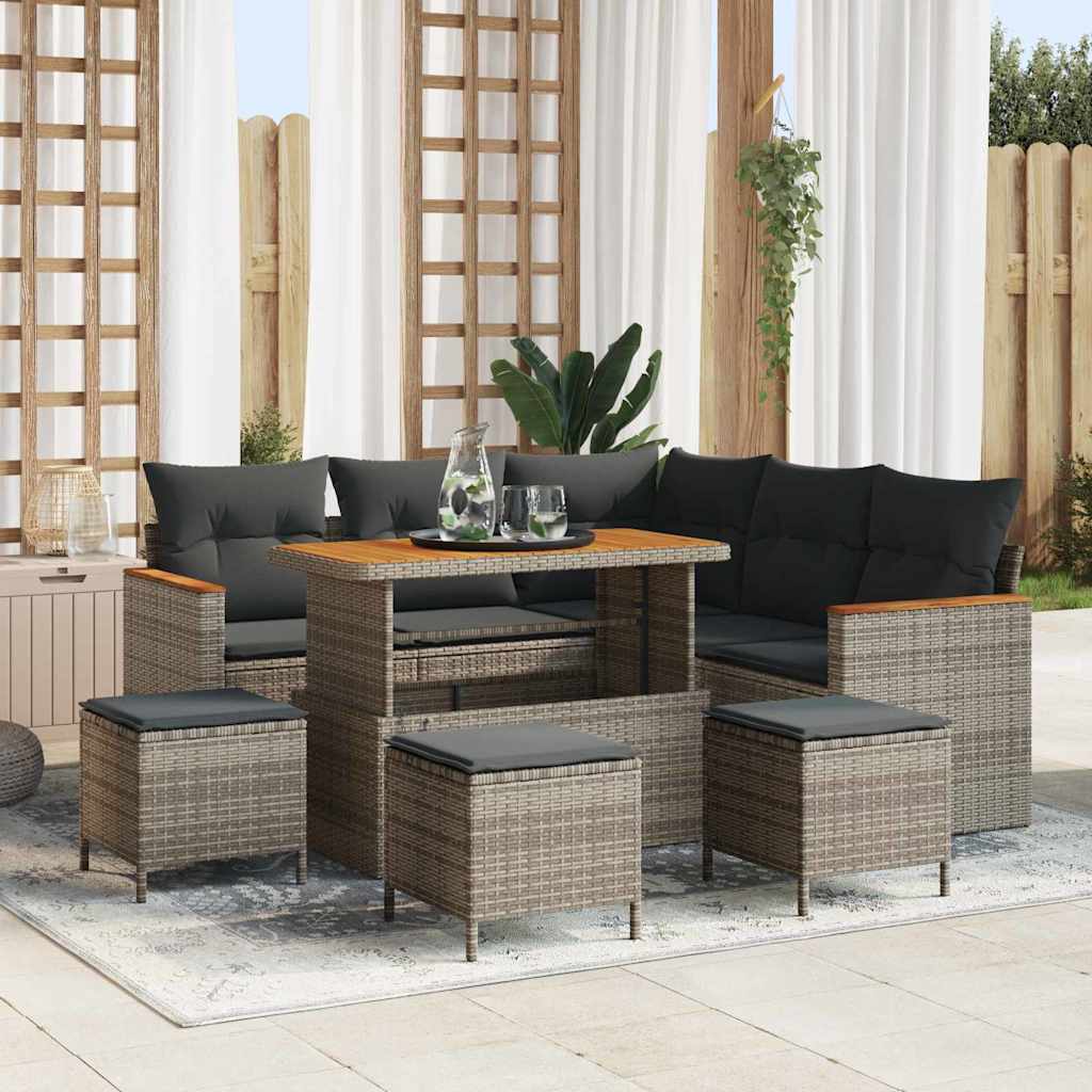 Tuinbankenset 9 pcs Grijs poly rattan is nu te koop bij PeponiXL, paradijselijk wonen!