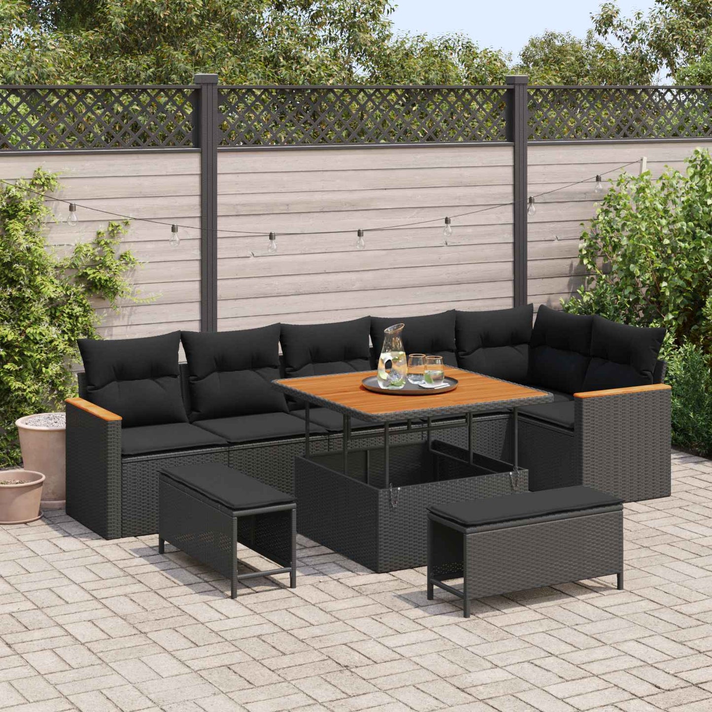 Tuinbankenset 9 pcs Zwart poly rattan is nu te koop bij PeponiXL, paradijselijk wonen!