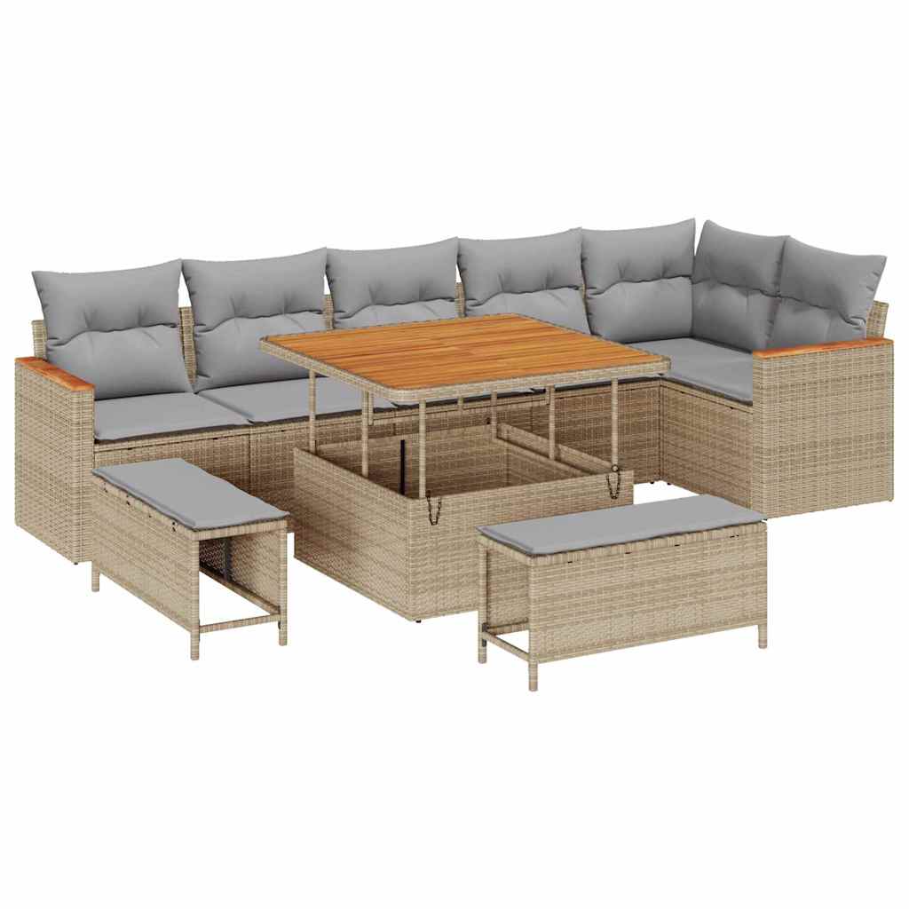 Tuinbankenset 9 pcs Beige poly rattan is nu te koop bij PeponiXL, paradijselijk wonen!
