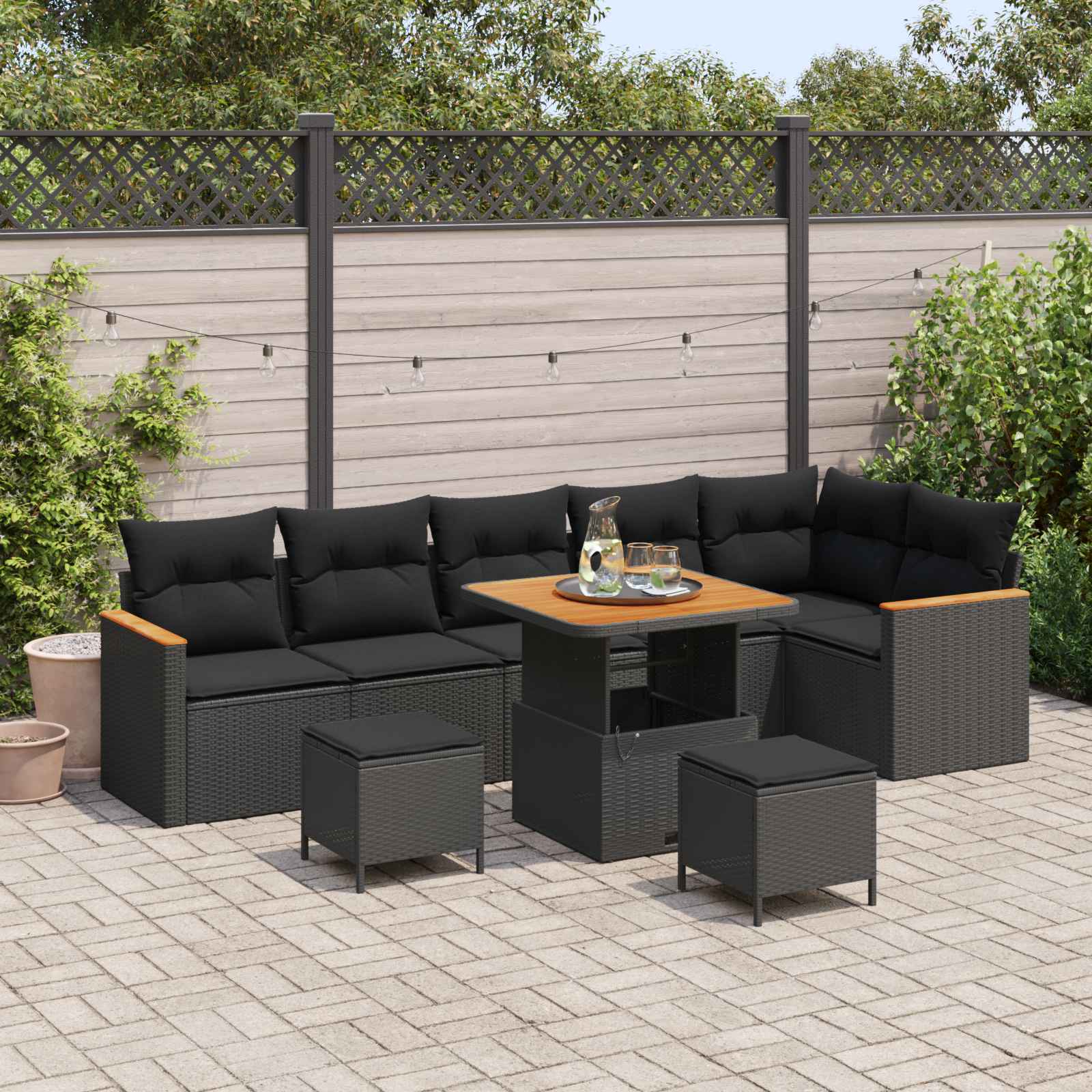 Tuinbankenset 9 pcs Zwart poly rattan is nu te koop bij PeponiXL, paradijselijk wonen!