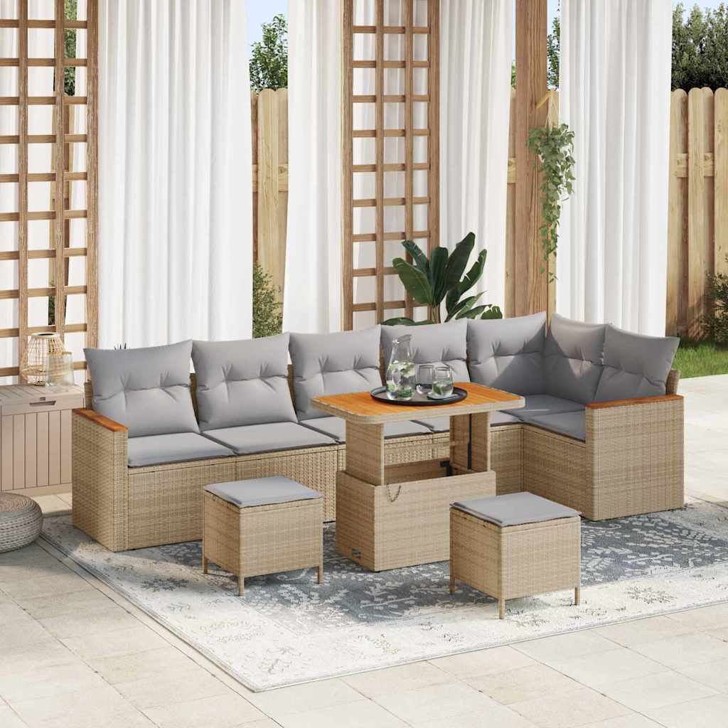 Tuinbankenset 9 pcs Beige poly rattan is nu te koop bij PeponiXL, paradijselijk wonen!