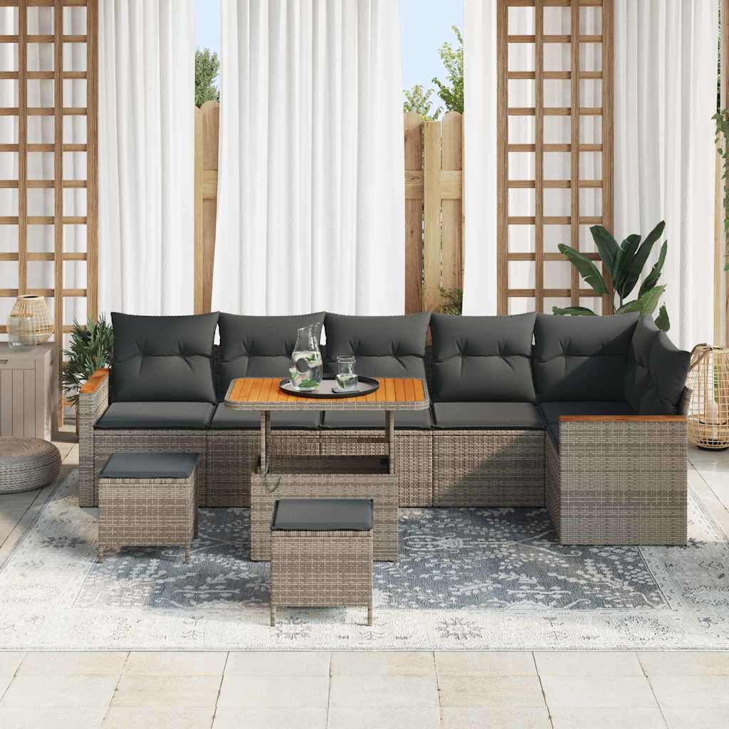 Tuinbankenset 9 pcs Grijs poly rattan is nu te koop bij PeponiXL, paradijselijk wonen!