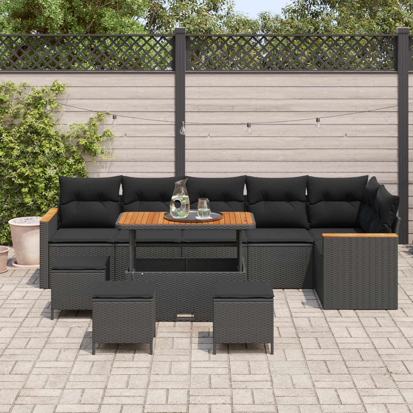 Tuinbankenset 10 pcs Zwart poly rattan is nu te koop bij PeponiXL, paradijselijk wonen!