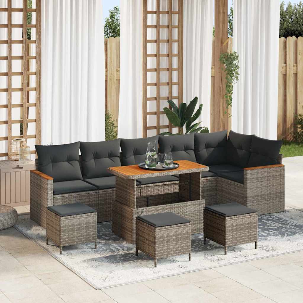 Tuinbankenset 10 pcs Grijs poly rattan is nu te koop bij PeponiXL, paradijselijk wonen!