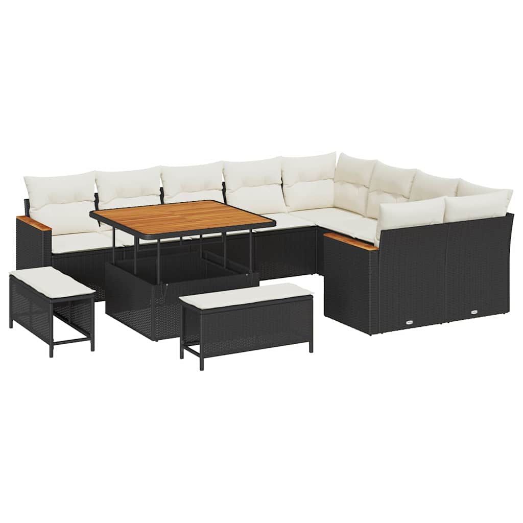 Tuinbankenset 12 pcs Zwart poly rattan is nu te koop bij PeponiXL, paradijselijk wonen!