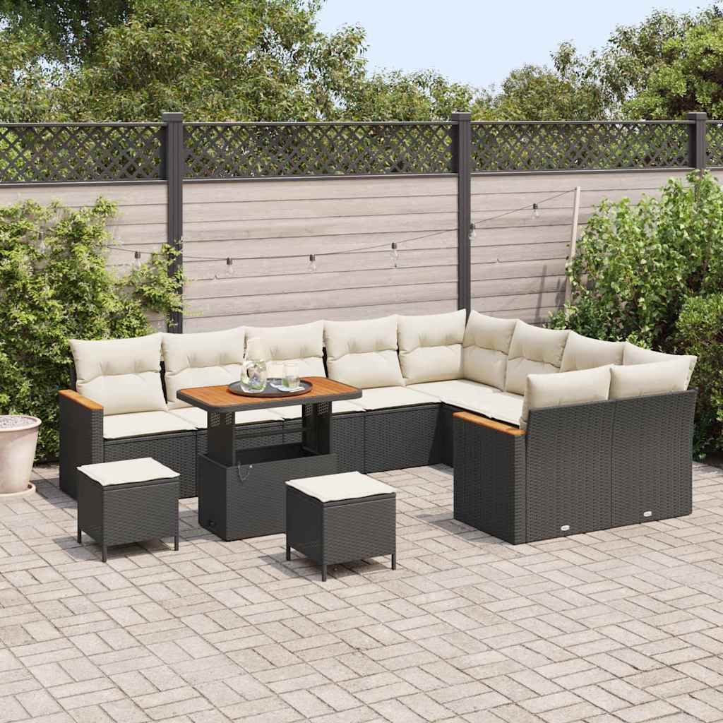 Tuinbankenset 12 pcs Zwart poly rattan is nu te koop bij PeponiXL, paradijselijk wonen!