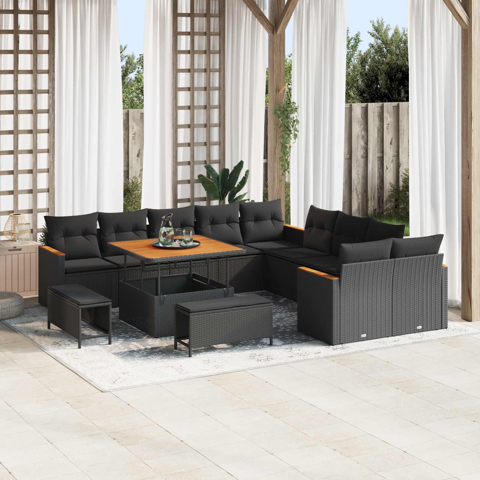 Tuinbankenset 13 pcs Zwart poly rattan is nu te koop bij PeponiXL, paradijselijk wonen!