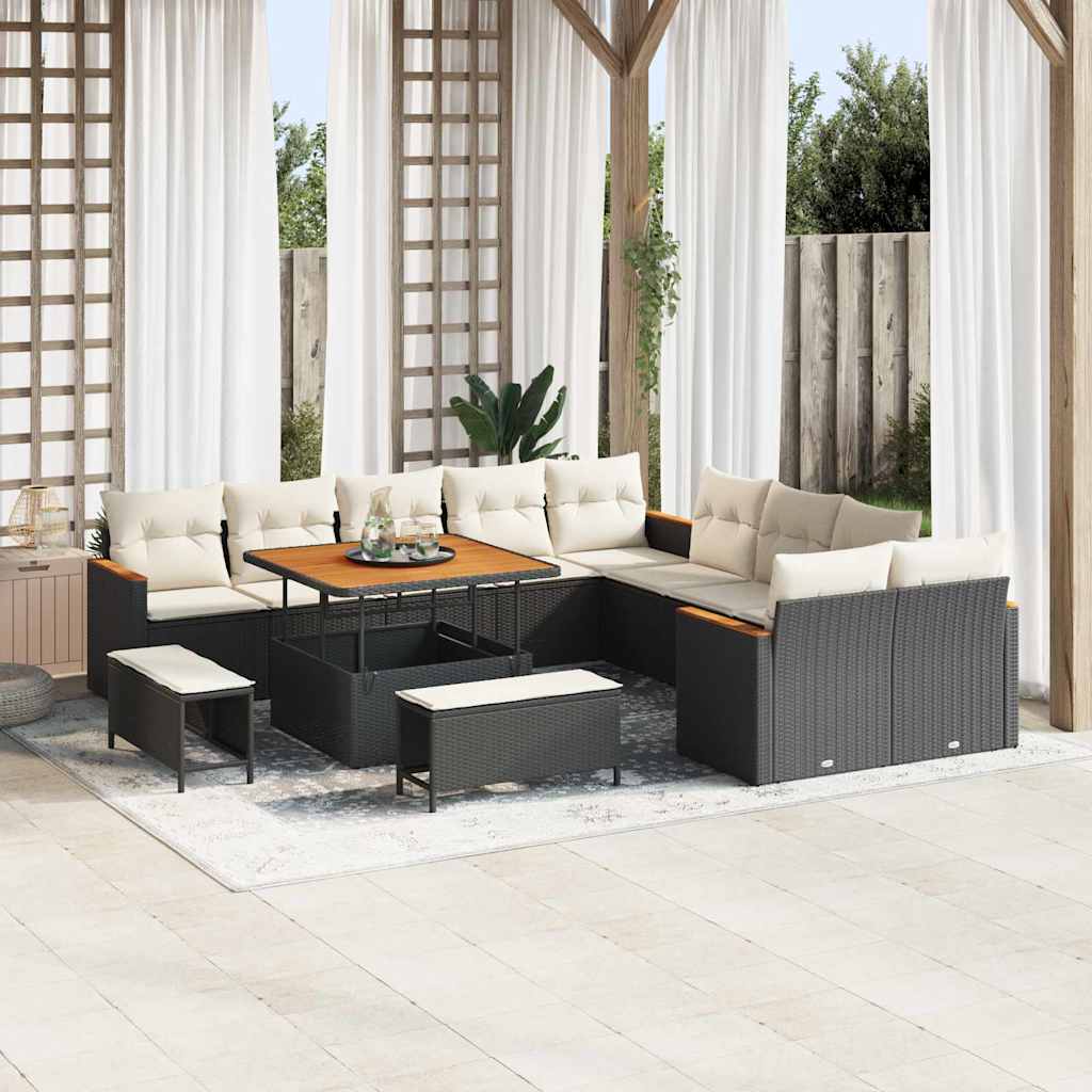 Tuinbankenset 13 pcs Zwart poly rattan is nu te koop bij PeponiXL, paradijselijk wonen!