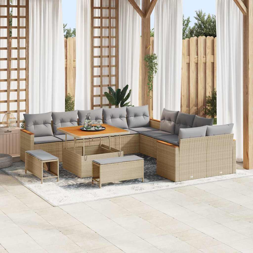 Tuinbankenset 13 pcs Beige poly rattan is nu te koop bij PeponiXL, paradijselijk wonen!