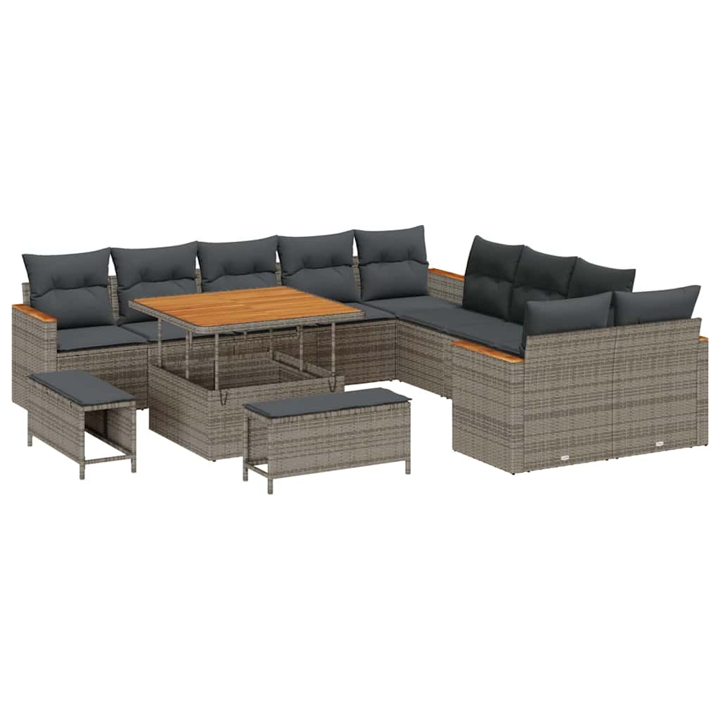Tuinbankenset 13 pcs Grijs poly rattan is nu te koop bij PeponiXL, paradijselijk wonen!