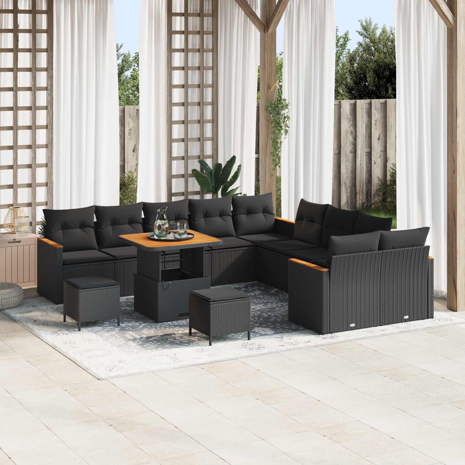 Tuinbankenset 13 pcs Zwart poly rattan is nu te koop bij PeponiXL, paradijselijk wonen!