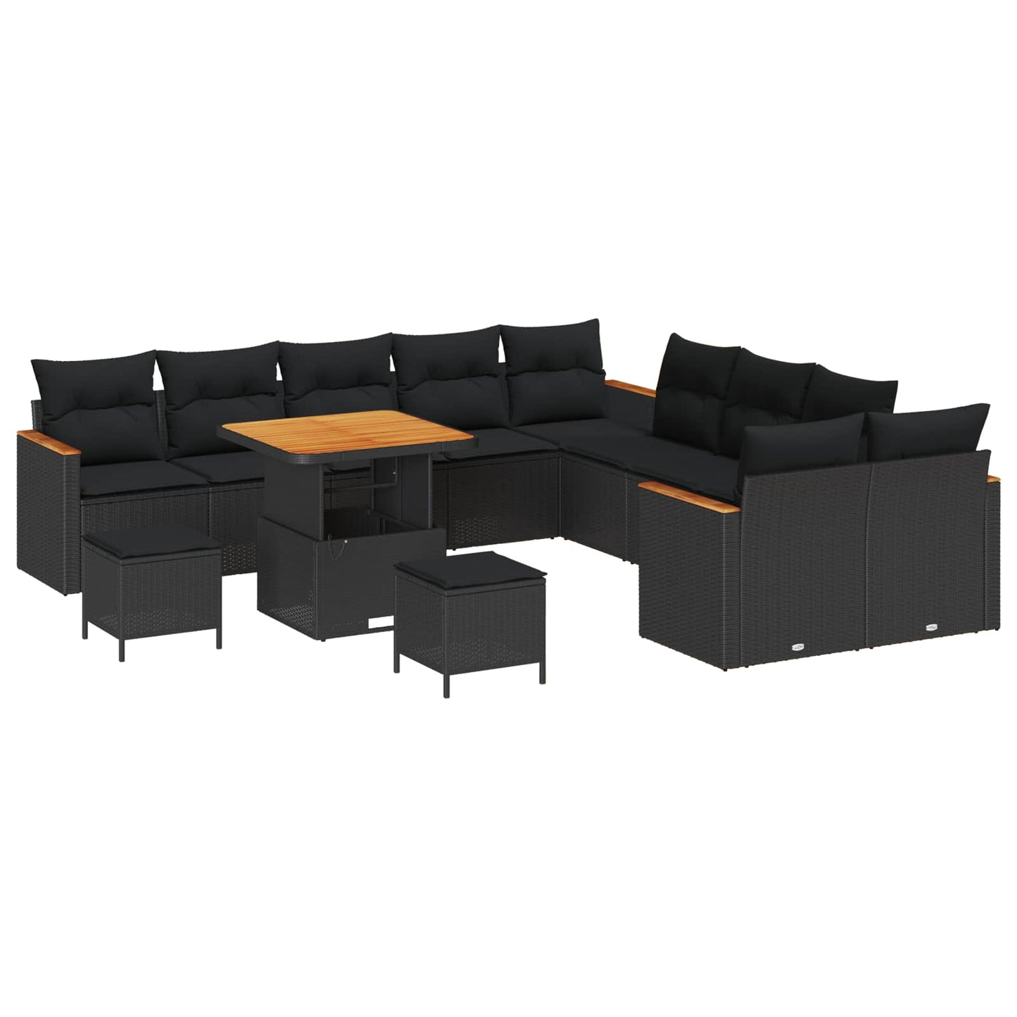 Tuinbankenset 13 pcs Zwart poly rattan is nu te koop bij PeponiXL, paradijselijk wonen!