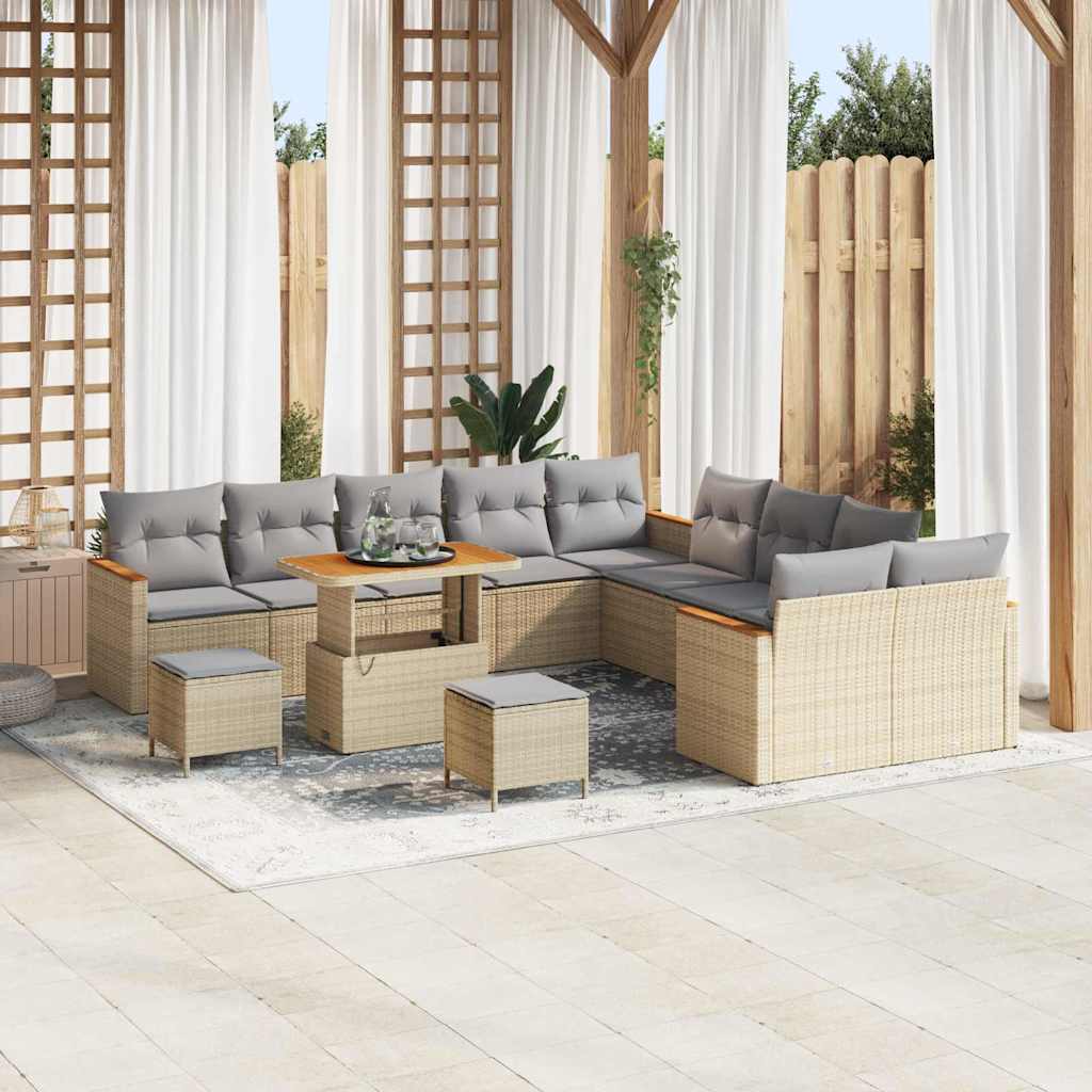 Tuinbankenset 13 pcs Beige poly rattan is nu te koop bij PeponiXL, paradijselijk wonen!